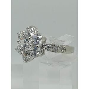 4.06CT Vintage White Gold Plated Floral Cluster Cocktail Engagement Ring Size 6
